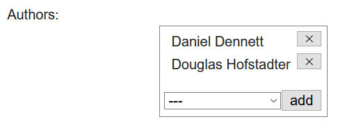 A multi-selection widget showing two associated authors